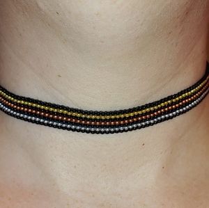 Loom Beaded Choker Necklace Silver, Cooper & Gold